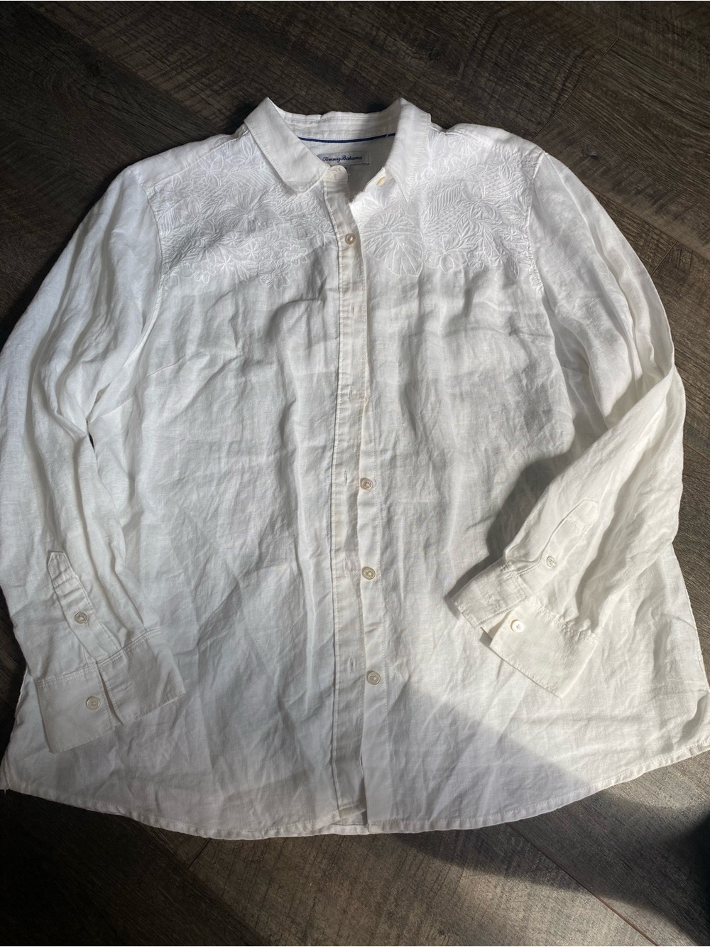 Tommy Bahama White Linen-Blend Shirt with Navy Trim